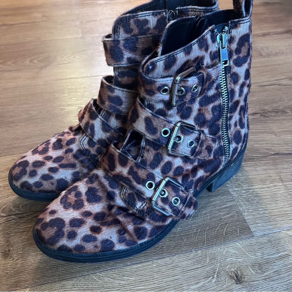 Aldo Leopard Print Women's Ankle Motorcycle Boots